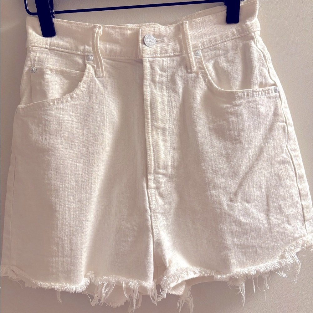 MOTHER High Waisted Tunnel Vision Cuff Fray Short 24 White